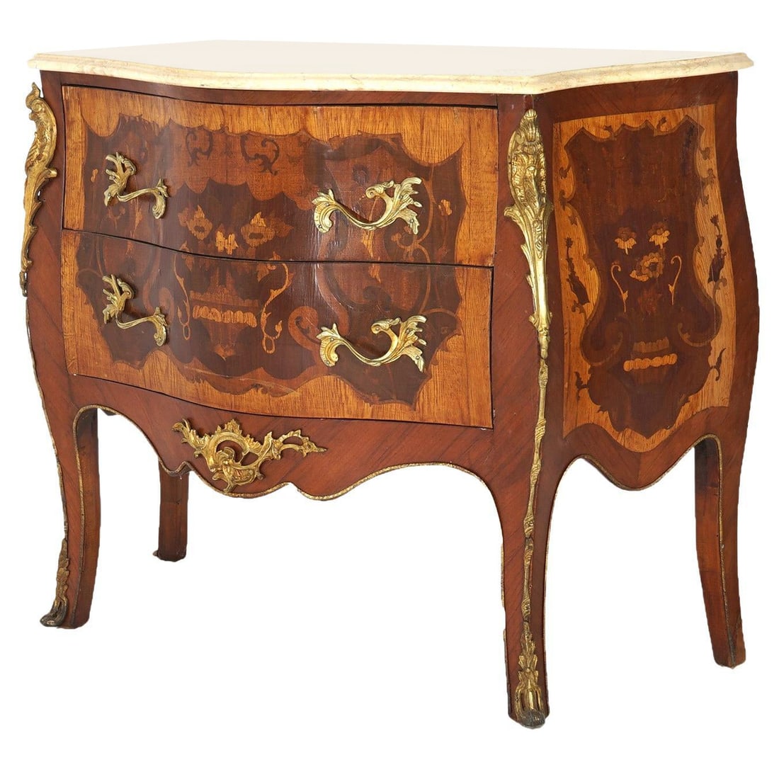 20th Century Commode With Marble Top Louis XV Style Inlaid Kingwood Satinwood (1 of 18)