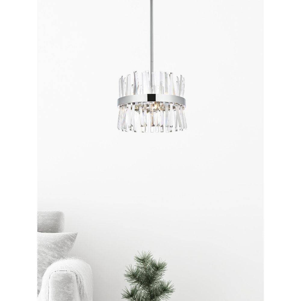 Serephina 8-Light Modern Crystal Pendant Chandelier 16 Inch Chrome Finish: Serephina 8-Light Modern Crystal Pendant Chandelier 16 Inch Chrome Finish This modern pendant chandelier features a chrome-plated finish and sparkling Royal Cut clear crystals. Designed with eight lig