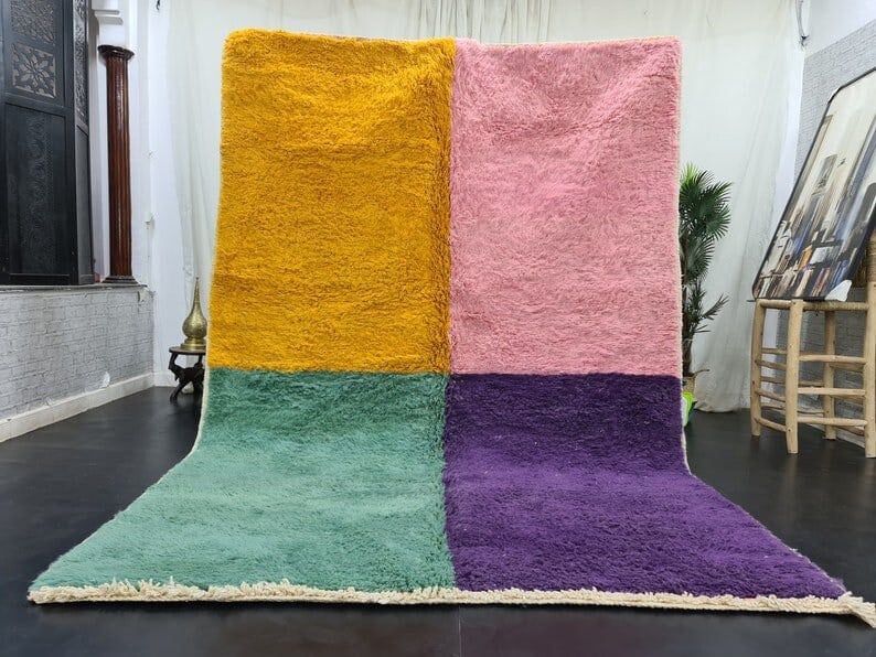 Authentic Handwoven Berber Moroccan Rug 13 x 6.56 Feet Colorful Design: Authentic Handwoven Berber Moroccan Rug 13 x 6.56 Feet Colorful Design Discover the beauty of this Authentic Colorful Handwoven Berber Moroccan Area Rug, featuring a captivating design divided into fo