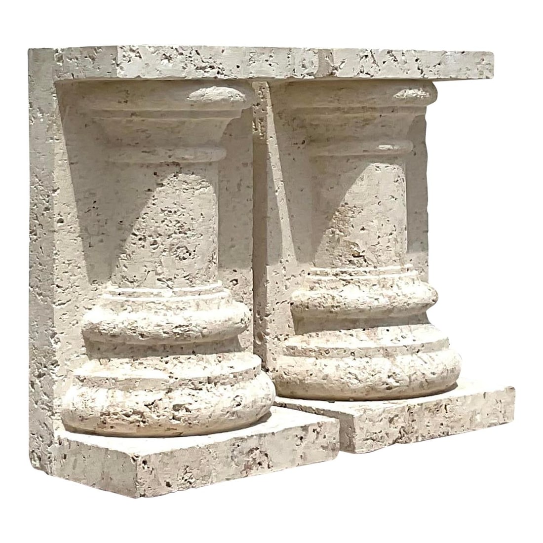 Vintage Boho Coquina Stone Table Pedestals Pair USA Crafted (1 of 8)