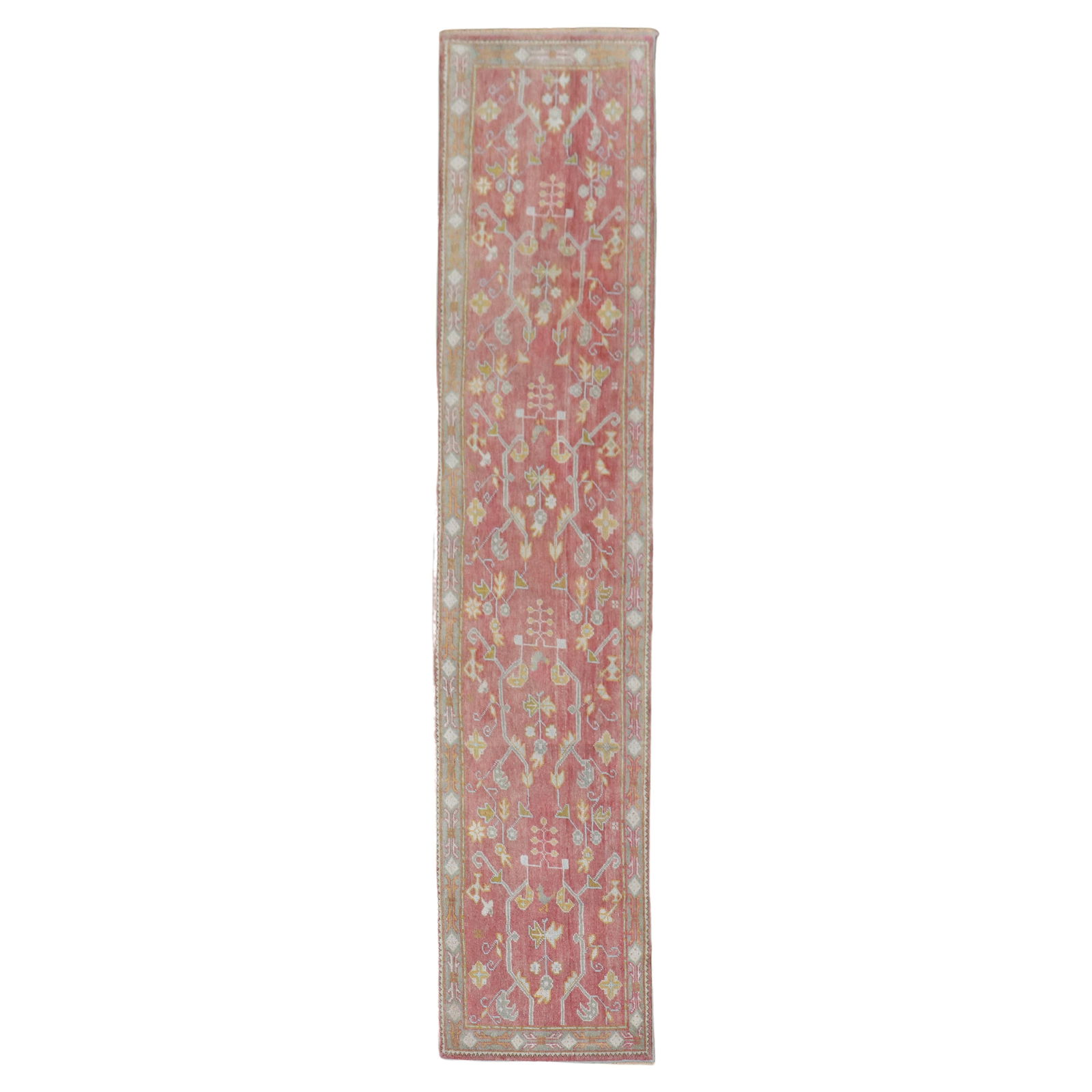 Soft Red Antique Oushak Wool Runner 30 x 136 in Turkey: Soft Red Antique Oushak Wool Runner 30 x 136 in Turkey This exquisite antique Turkish Oushak runner showcases a stunning all-over design in a soft red hue, dating back to the early 20th century, appro