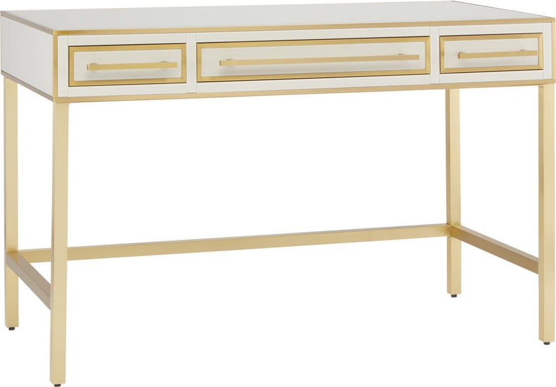 Currey Arden Ivory Vanity 1970s Parisian Style Brass and Glass: Currey Arden Ivory Vanity 1970s Parisian Style Brass and Glass Introducing the Arden Ivory Vanity, a stunning piece that embodies 1970s Parisian elegance. This vanity features a beautiful gray liner w