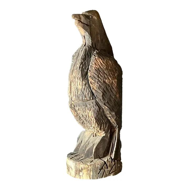 Hand Carved Wooden Eagle Statue With Vintage Rustic Bohemian Style (1 of 5)