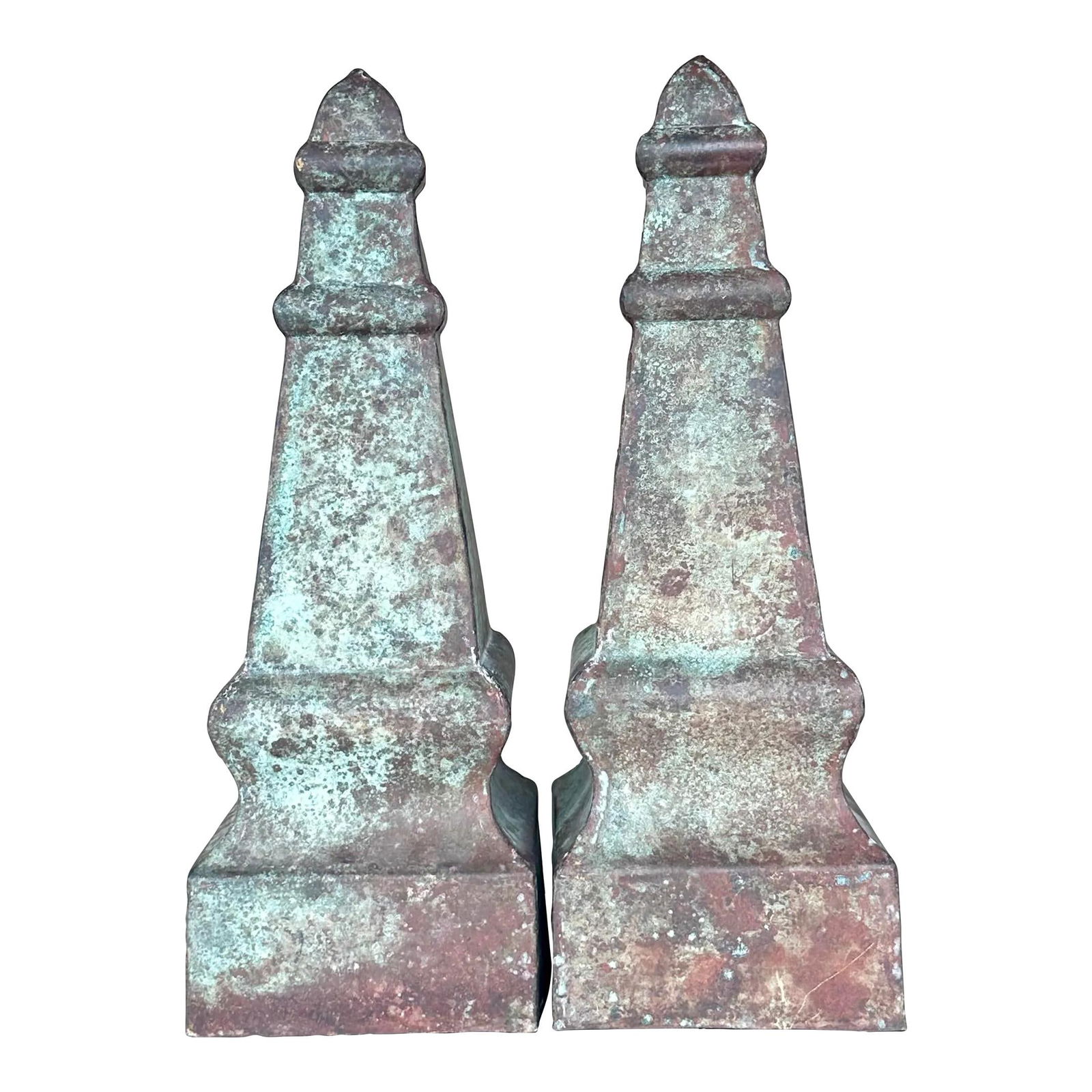 Pair of Vintage Boho Metal Obelisks with Patina Finish 17" Tall (1 of 5)