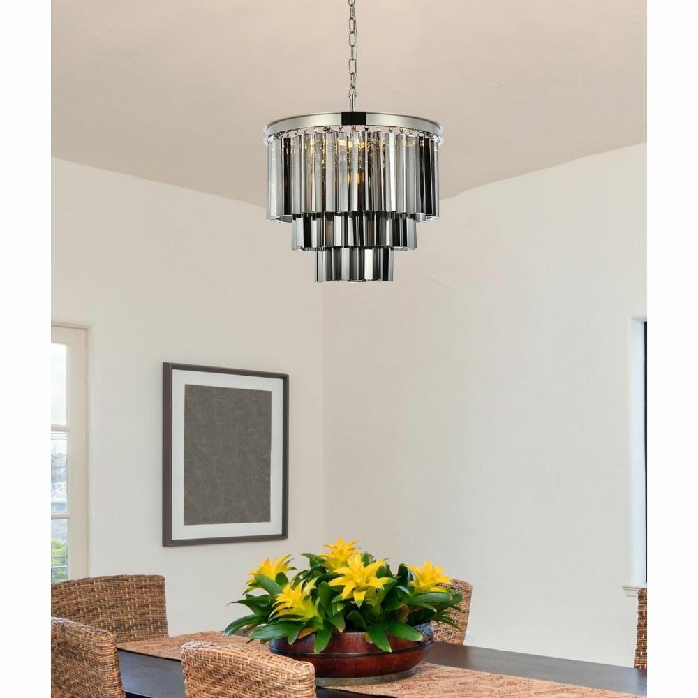 Sydney 9-Light Polished Nickel Chandelier with Silver Shade 20 Inch: Sydney 9-Light Polished Nickel Chandelier with Silver Shade 20 Inch Illuminate your space with this stunning 9-Light Crystal Chandelier, featuring a sleek Polished Nickel finish and elegant silver sha
