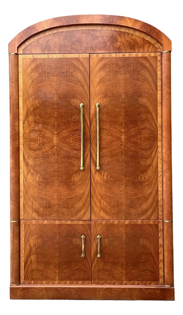 1970s Hollywood Regency Burl Veneer Armoire With Brass Accents (1 of 10)