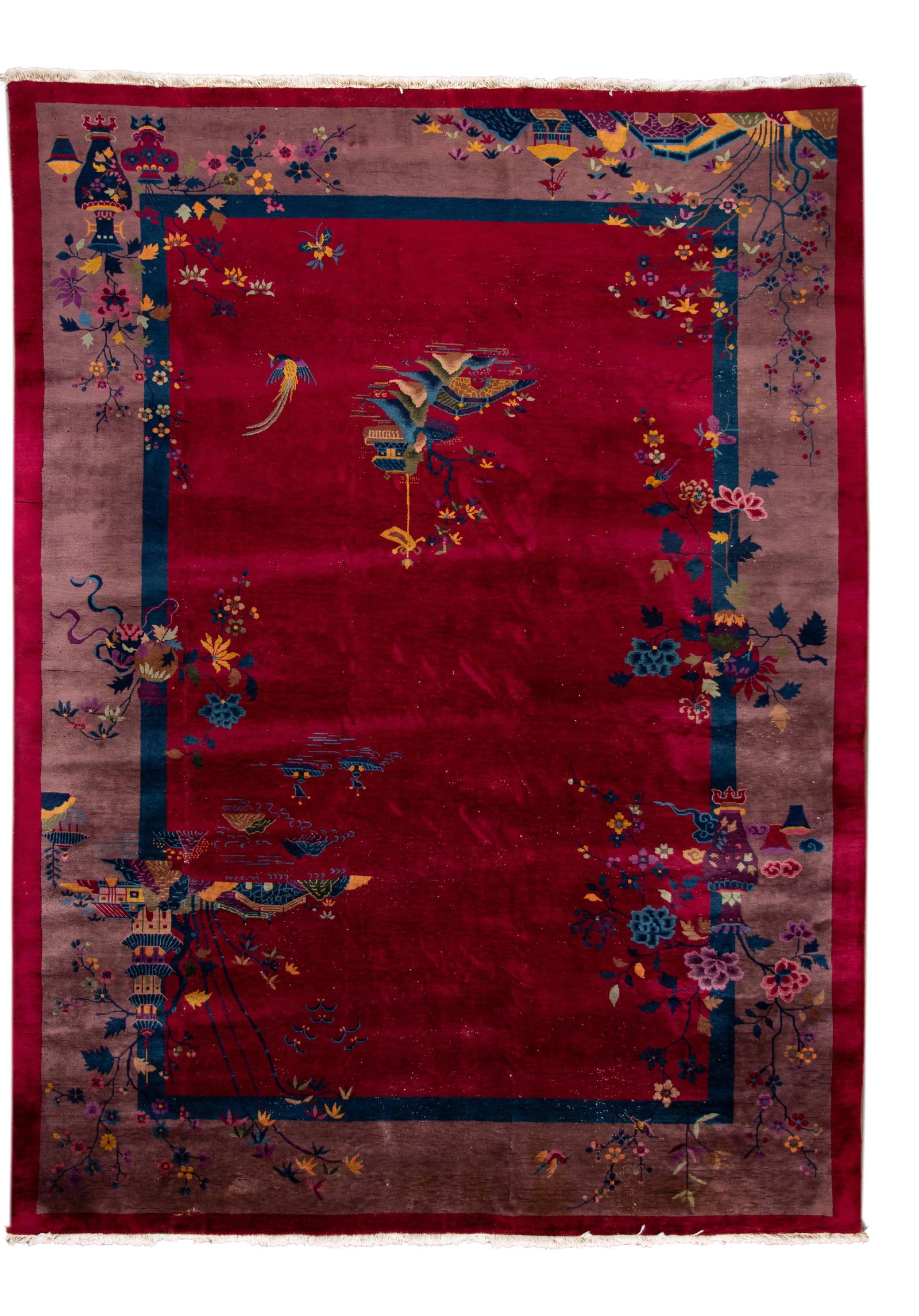 Antique Chinese Art Deco Wool Rug 9'11" x 13'6" Floral Design (1 of 10)