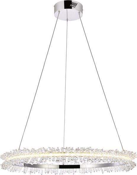 Laurel Collection Pendant Lamp in Chrome Crystal Clear Finish by Elegant Lighting: Laurel Collection Pendant Lamp in Chrome Crystal Clear Finish by Elegant Lighting This un-used Laurel pendant lamp features a contemporary design with a chrome and crystal clear finish. Crafted from a