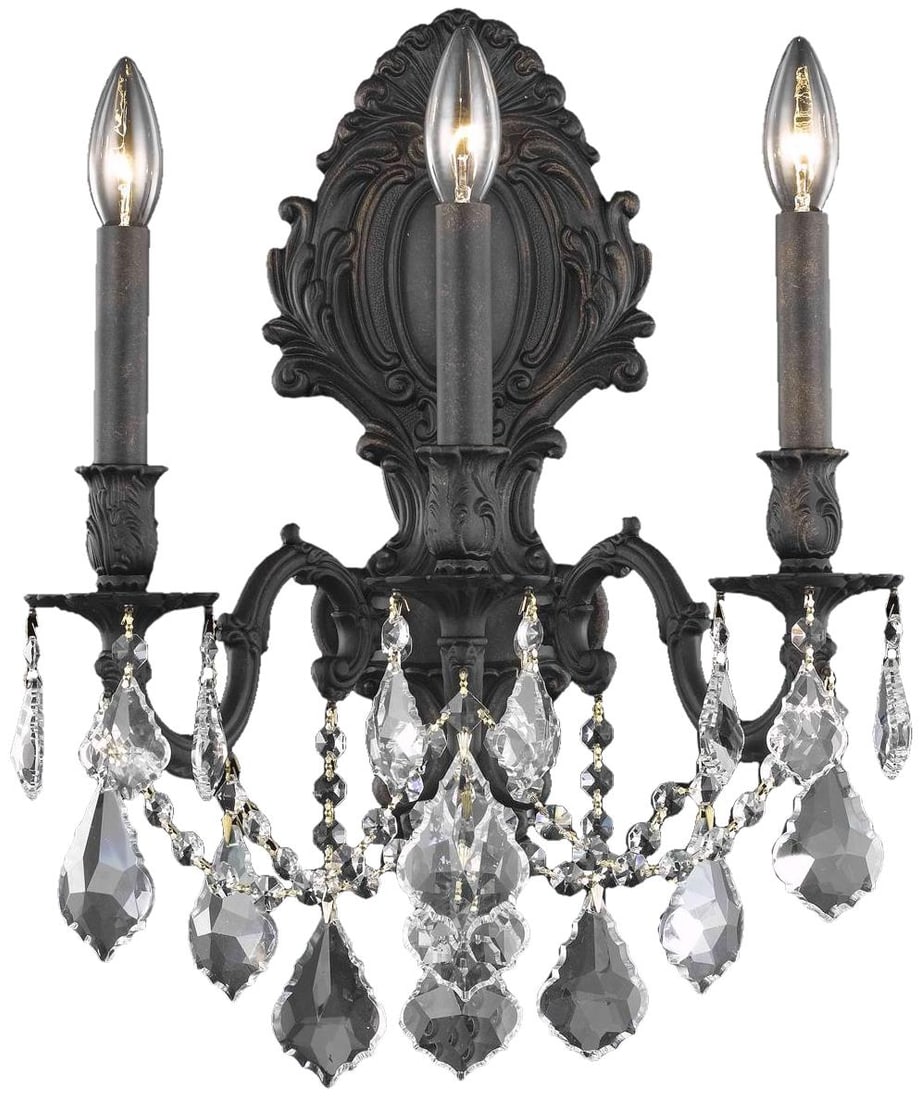 Elegant Lighting Monarch 3-Light Rococo Wall Sconce Dark Bronze: Elegant Lighting Monarch 3-Light Rococo Wall Sconce Dark Bronze Illuminate your space with the Elegant Dark Bronze Monarch Wall Sconce, a stunning piece that combines functionality with artistic flair