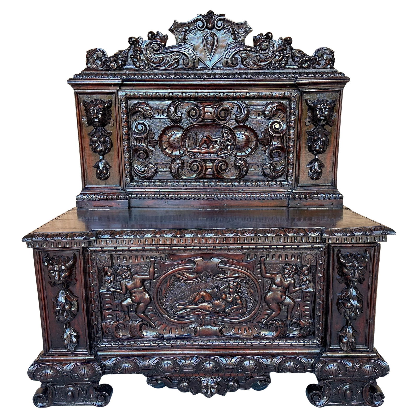 Exquisite 18th/19th Century Carved Walnut Bench Italy Renaissance Revival (1 of 16)