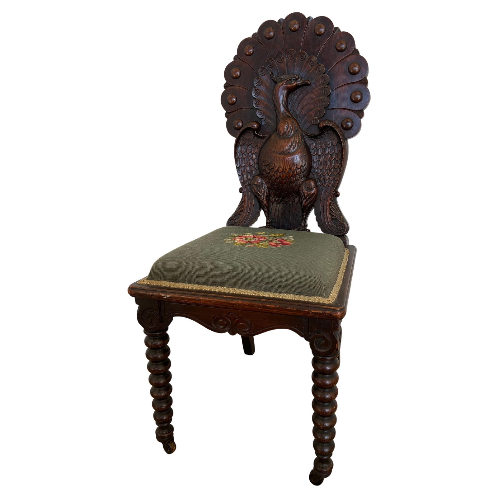 American High Victorian Art Nouveau Carved Peacock Side Chair: American High Victorian Art Nouveau Carved Peacock Side Chair Discover a stunning example of American High Victorian Art Nouveau design with this carved peacock form side chair. Crafted in the early 2