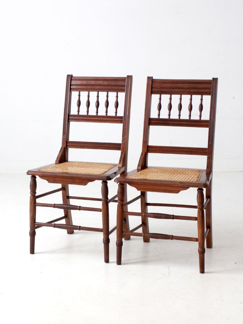 Antique Eastlake Cane Seat Side Chairs Pair 19th Century (1 of 13)