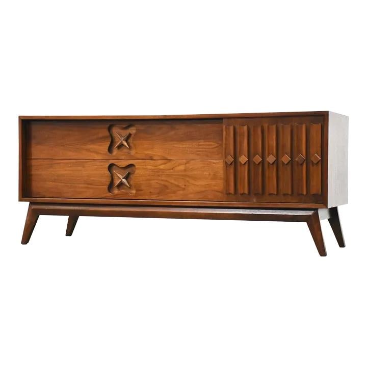 Mid Century Modern Walnut Low Credenza with Sliding Door (1 of 9)