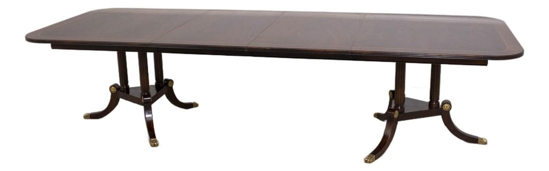 Henkel Harris Model 2276 Mahogany Double Pedestal Dining Table with Inlay (1 of 10)