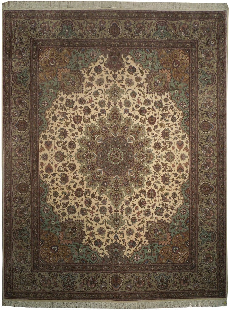 8.2 x 10.1 Authentic Persian Tabriz Wool Silk 400 KPSI Rug: 8.2 x 10.1 Authentic Persian Tabriz Wool Silk 400 KPSI Rug Free continental US Shipping Experience luxury with this authentic Persian rug featuring a stunning blend of wool and silk. Measuring 8.2 x 1