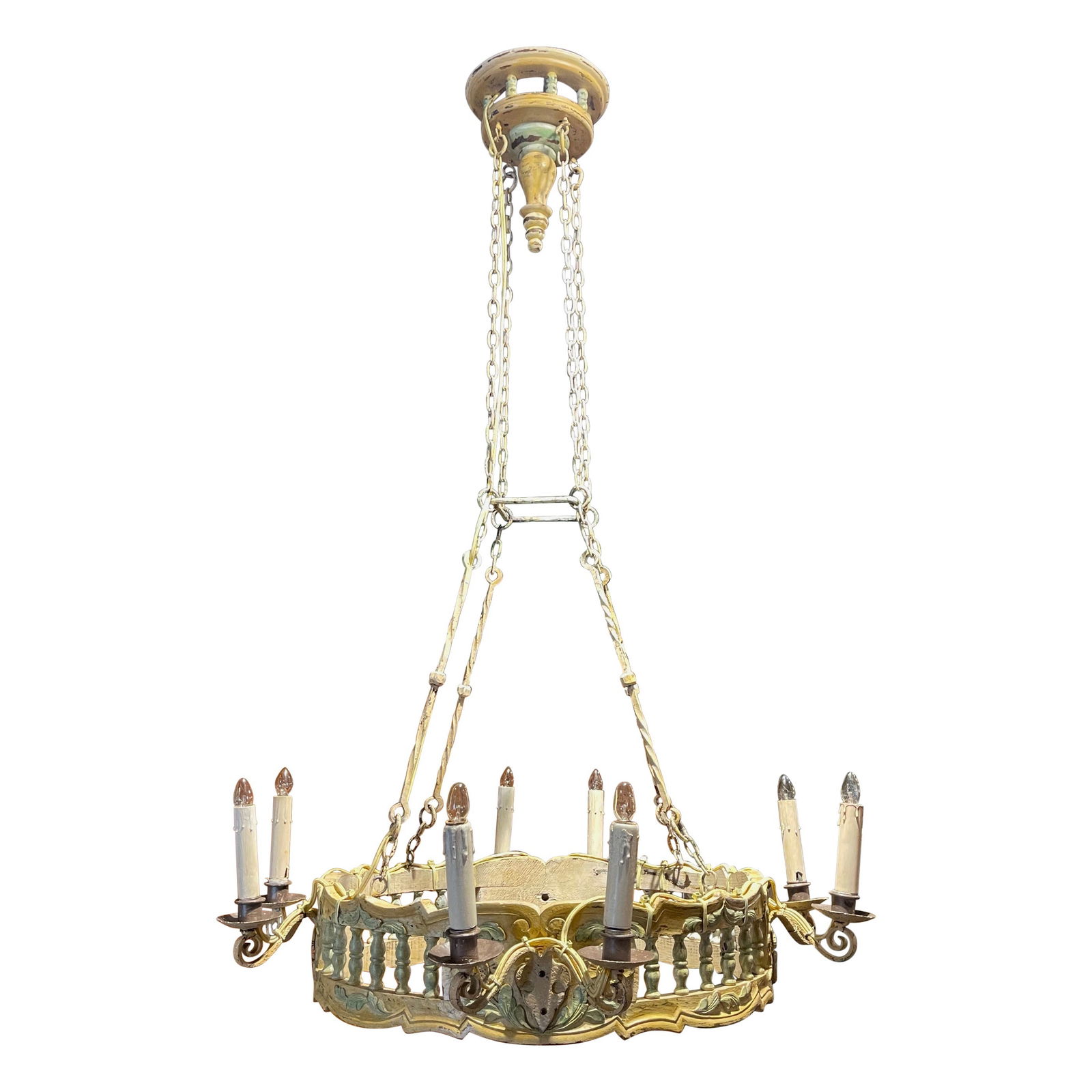 French Louis XV Style Eight-Light Chandelier Hand-Carved Walnut Circa 1920 (1 of 12)