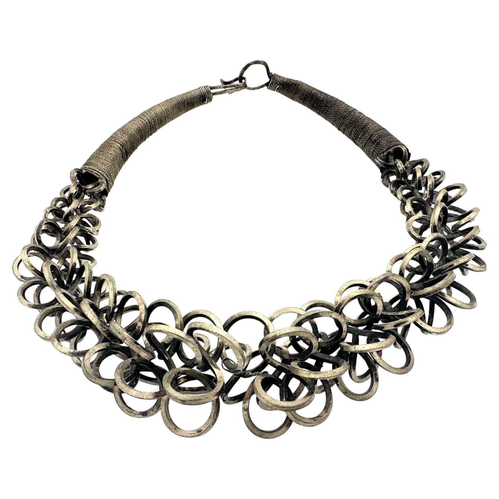 Miao Tribe Silver Pectoral Necklace with Interlaced Rings (1 of 8)