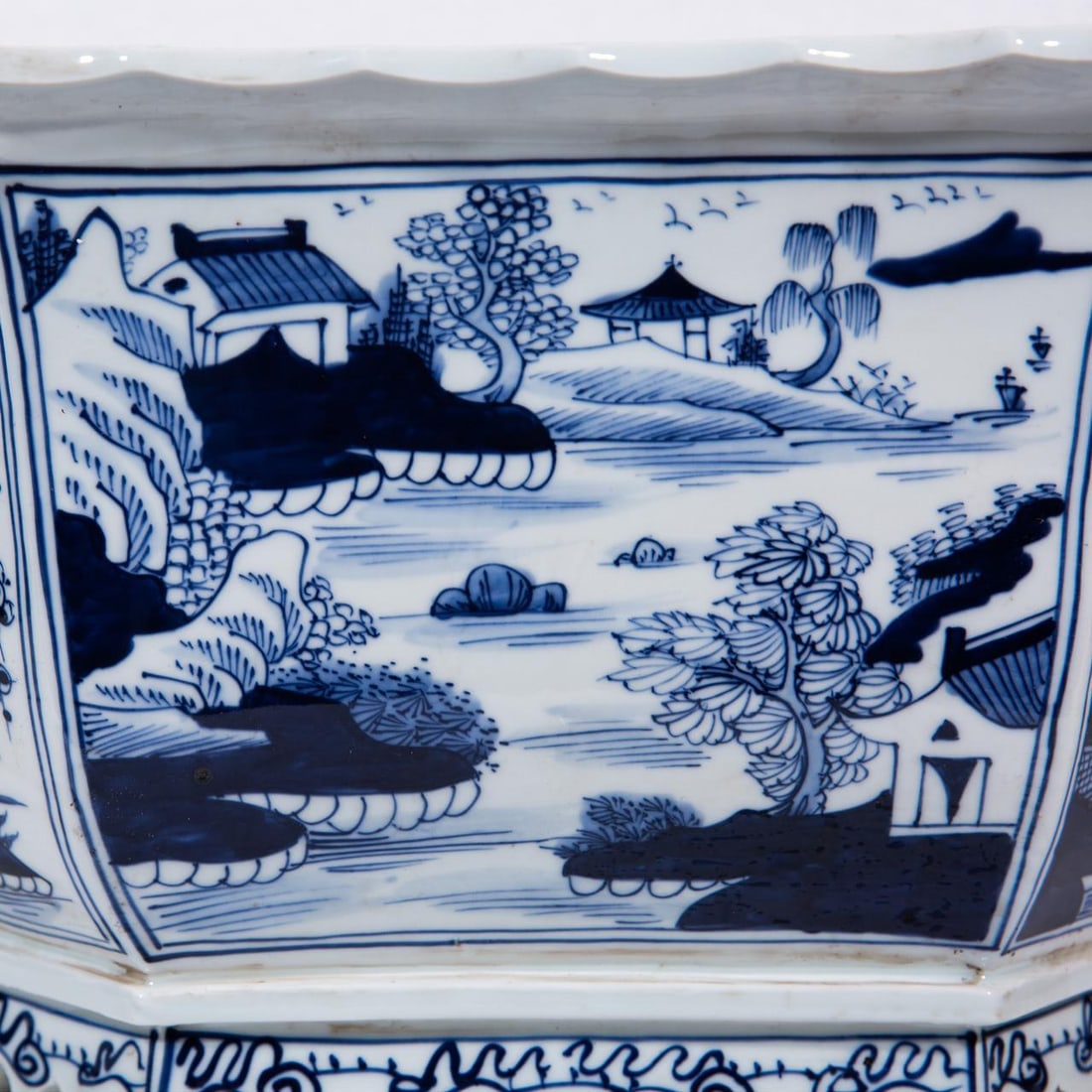 Artistic Chinoiserie Ceramic Planter Blue White Handmade 10H 15W 12D (1 of 6)