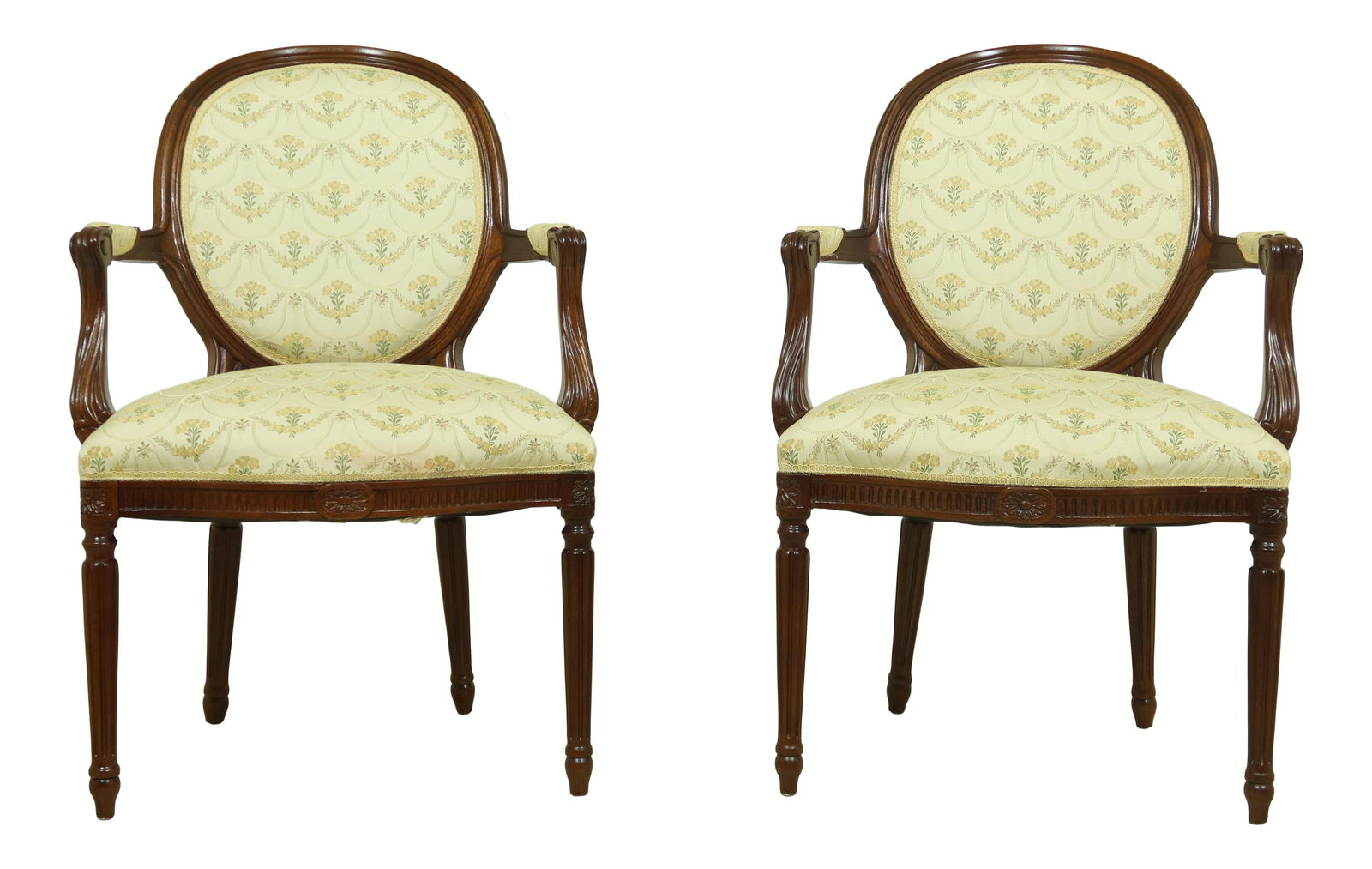 Elegant Pair of French Louis XVI Mahogany Armchairs (1 of 10)