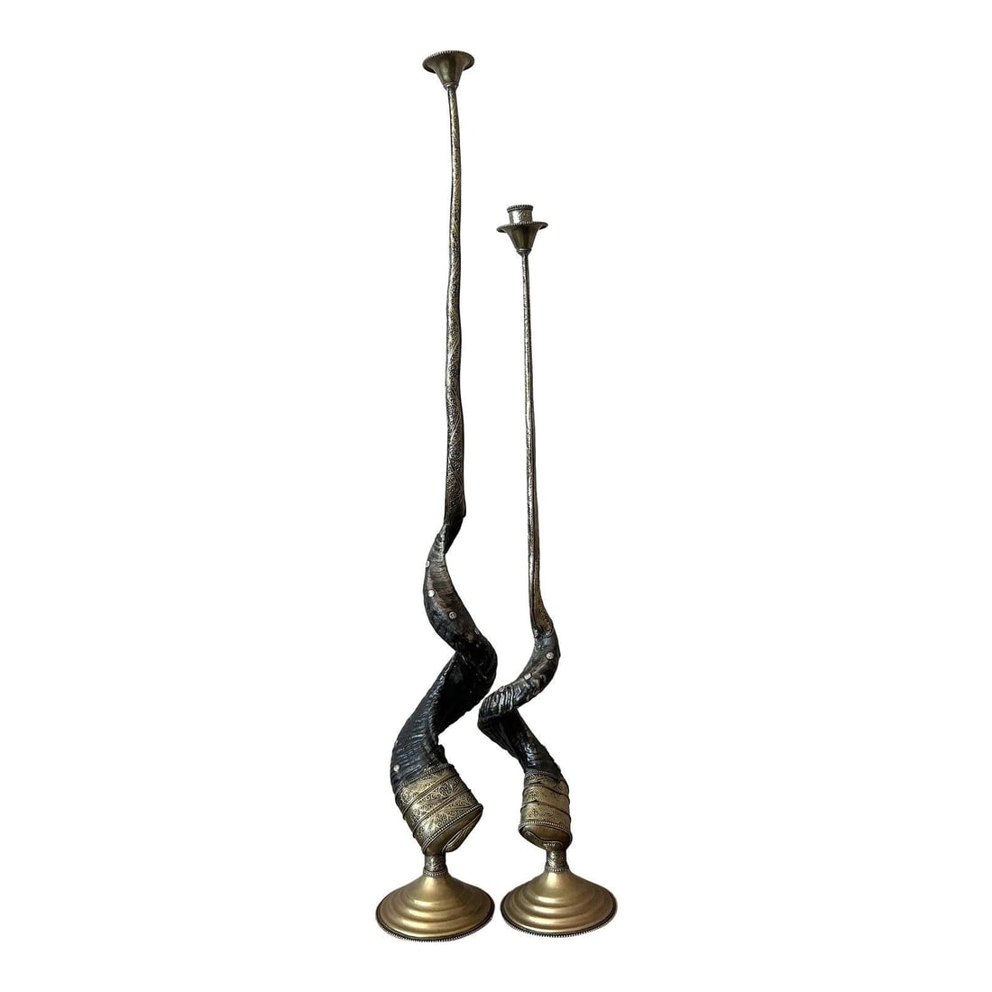 Pair of Twisted Horn and Brass Boho Candlesticks Set (1 of 8)