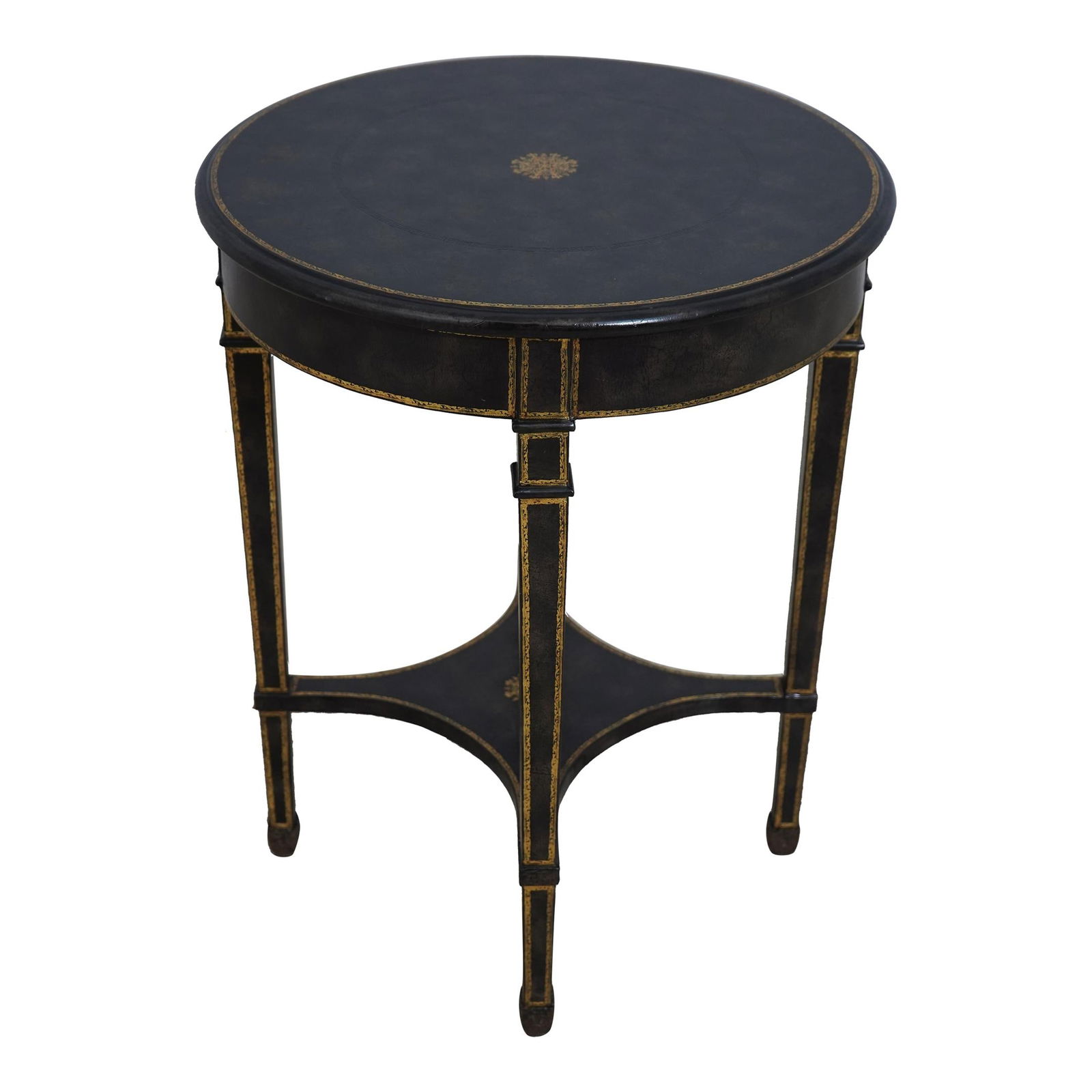 Maitland Smith Elegant Black Leather Round Lamp Table (1 of 10)