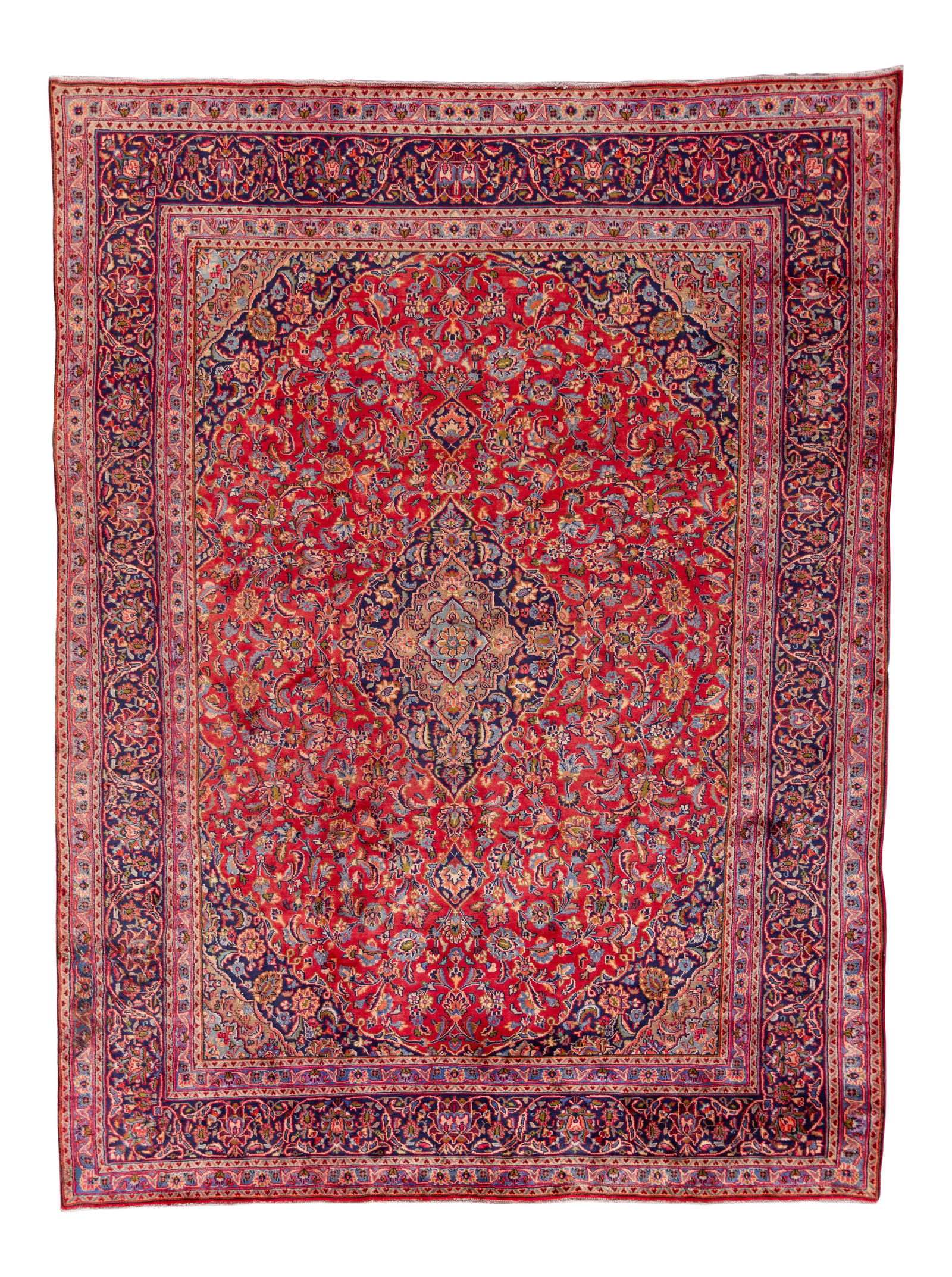 Vintage Persian Heriz Hand-Knotted Wool Rug 9'7 x 12'9 Red Geometric Circa 1950: Vintage Persian Heriz Hand-Knotted Wool Rug 9'7 x 12'9 Red Geometric Circa 1950 This exquisite vintage Persian Heriz rug features a rich red field adorned with an all-over geometric medallion design h