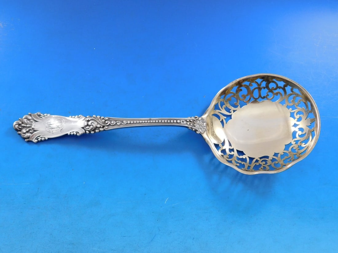 Reed and Barton La Marquise Sterling Silver Pea Spoon 9 Inch Rare Monogrammed (1 of 8)