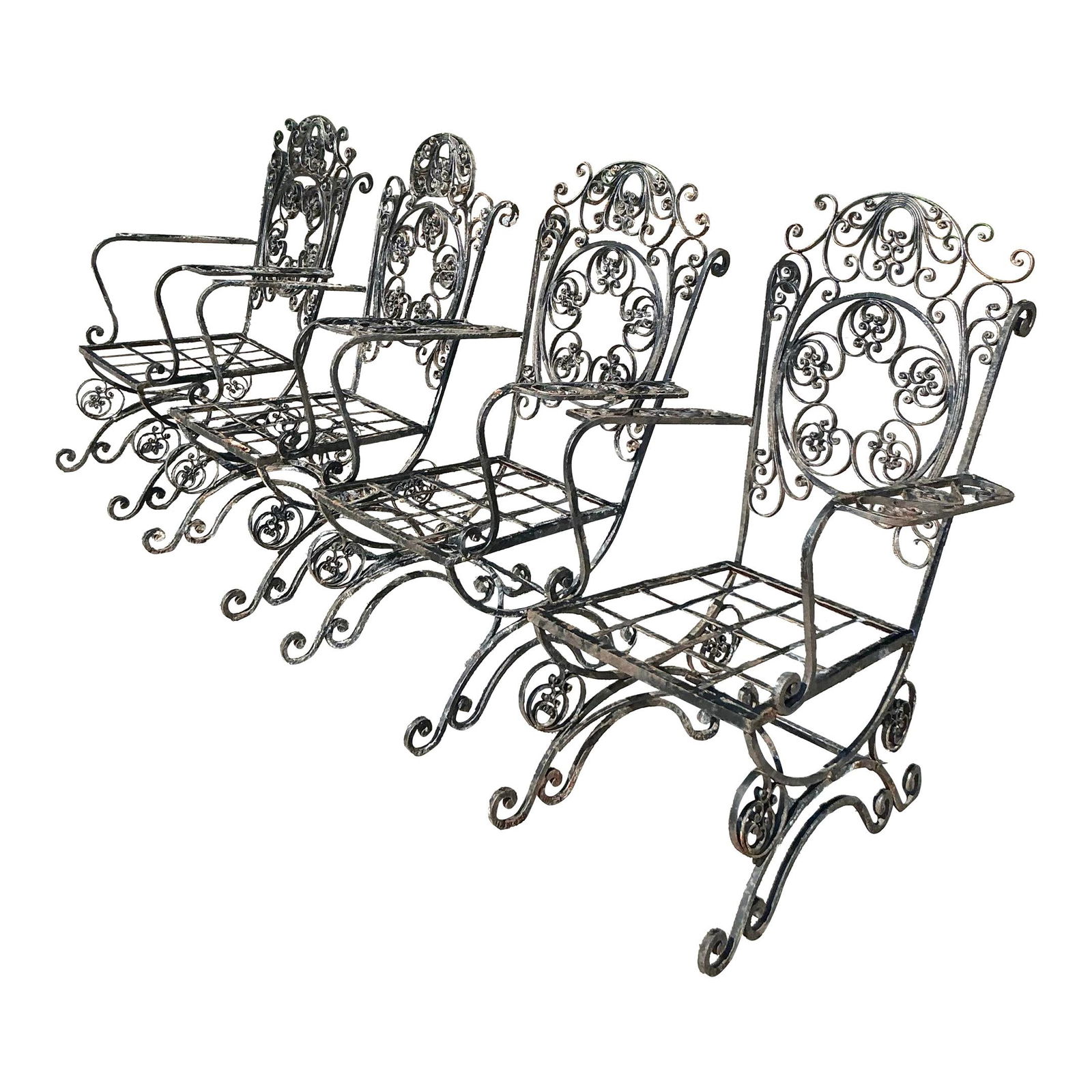 Vintage Boho Wrought Iron Dining Chairs Set of 4 with Swirl Detailing (1 of 9)