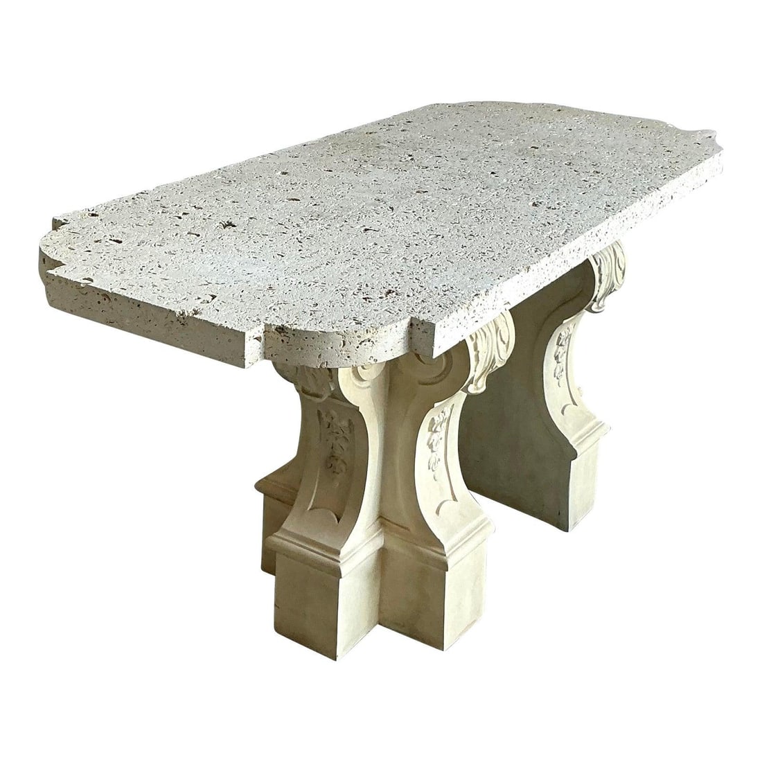 Coquina Stone Console Table with Regency Style Pedestal Base 72x32x33 (1 of 10)
