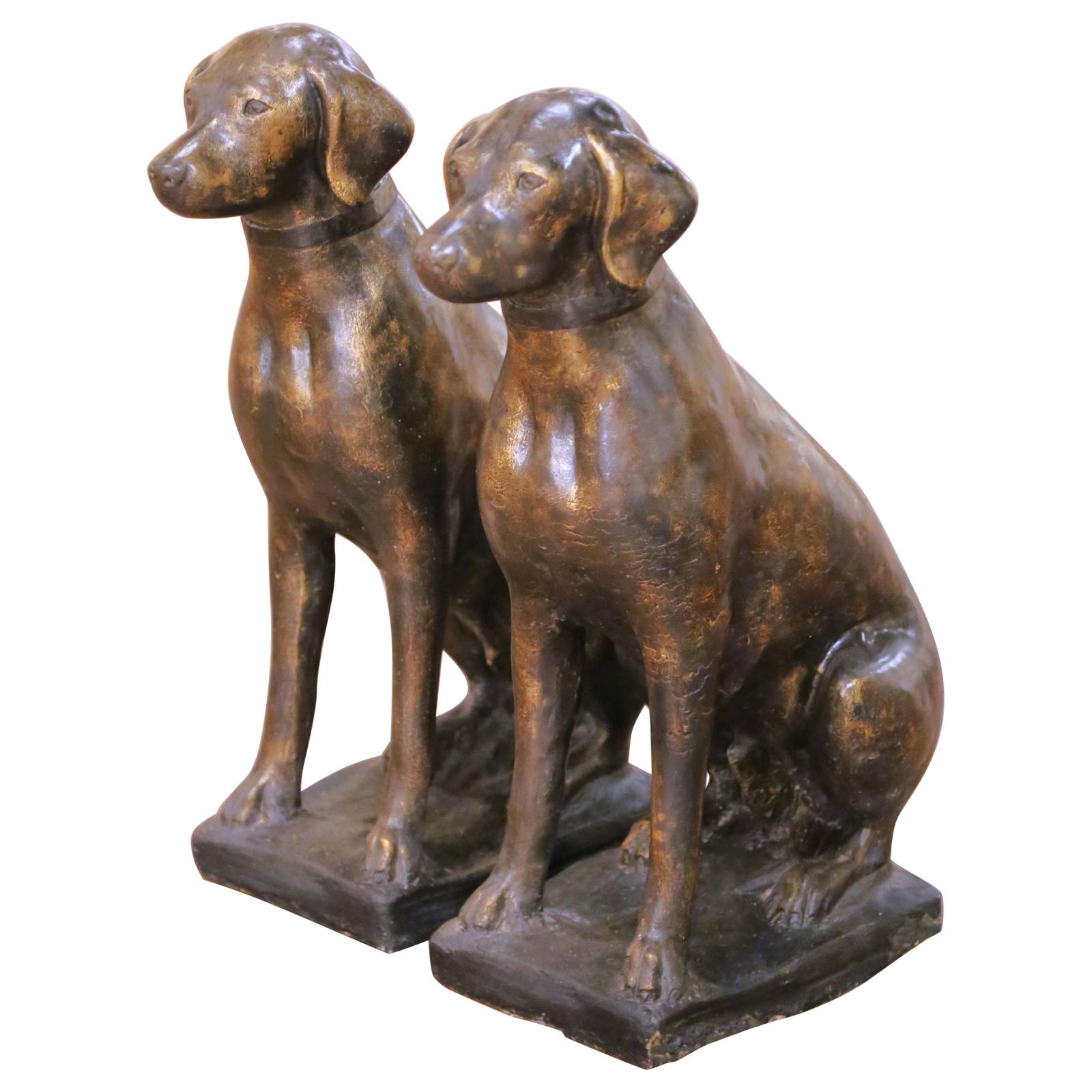 Set of Two French Cast Stone Labrador Retriever Statues Bronzed Patinated Finish (1 of 9)