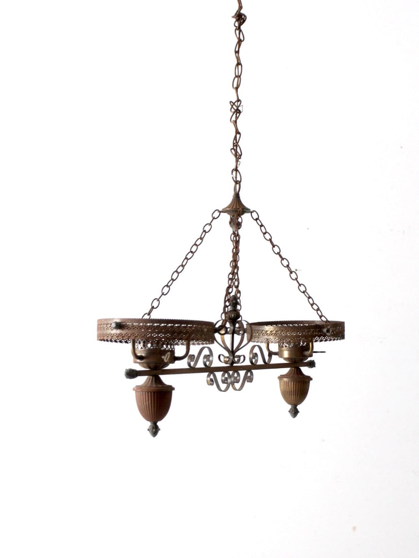 Victorian Hanging Double Oil Lamp Chandelier with Brass Detailing (1 of 14)