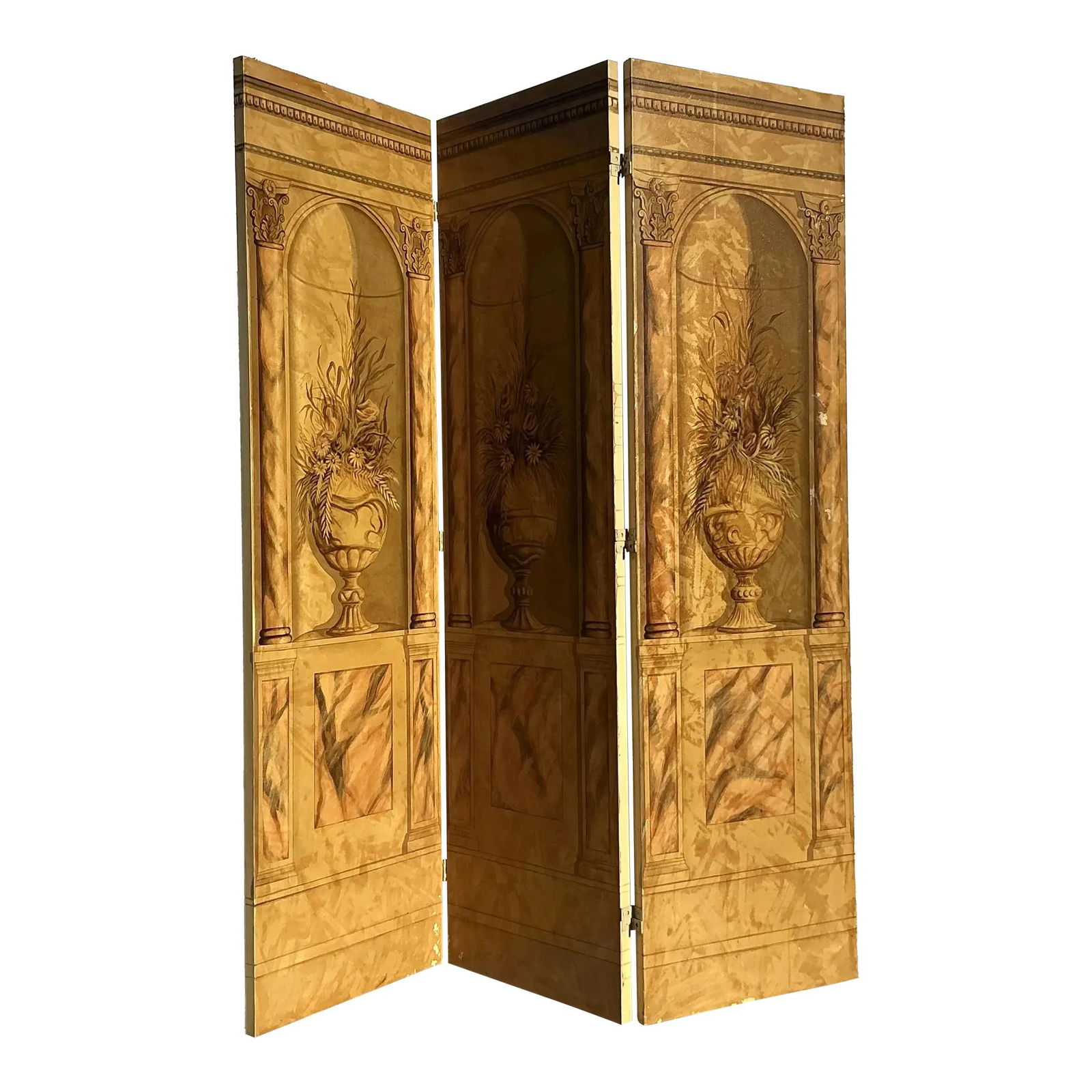 Vintage Regency Hand-Painted Screen 72 x 84 Copper Canvas Wood (1 of 9)