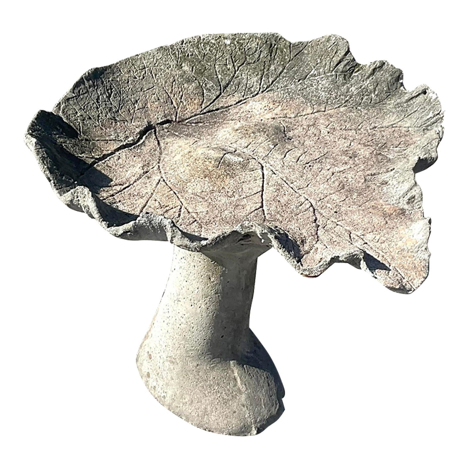 Vintage Boho Cast Cement Leaf Birdbath 24.5x27.5x25.25 Greige (1 of 4)