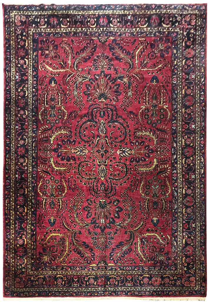 Antique Persian Sarouk Mohajeran Rug 9.2 x 12.1 Rich Burgundy (1 of 10)