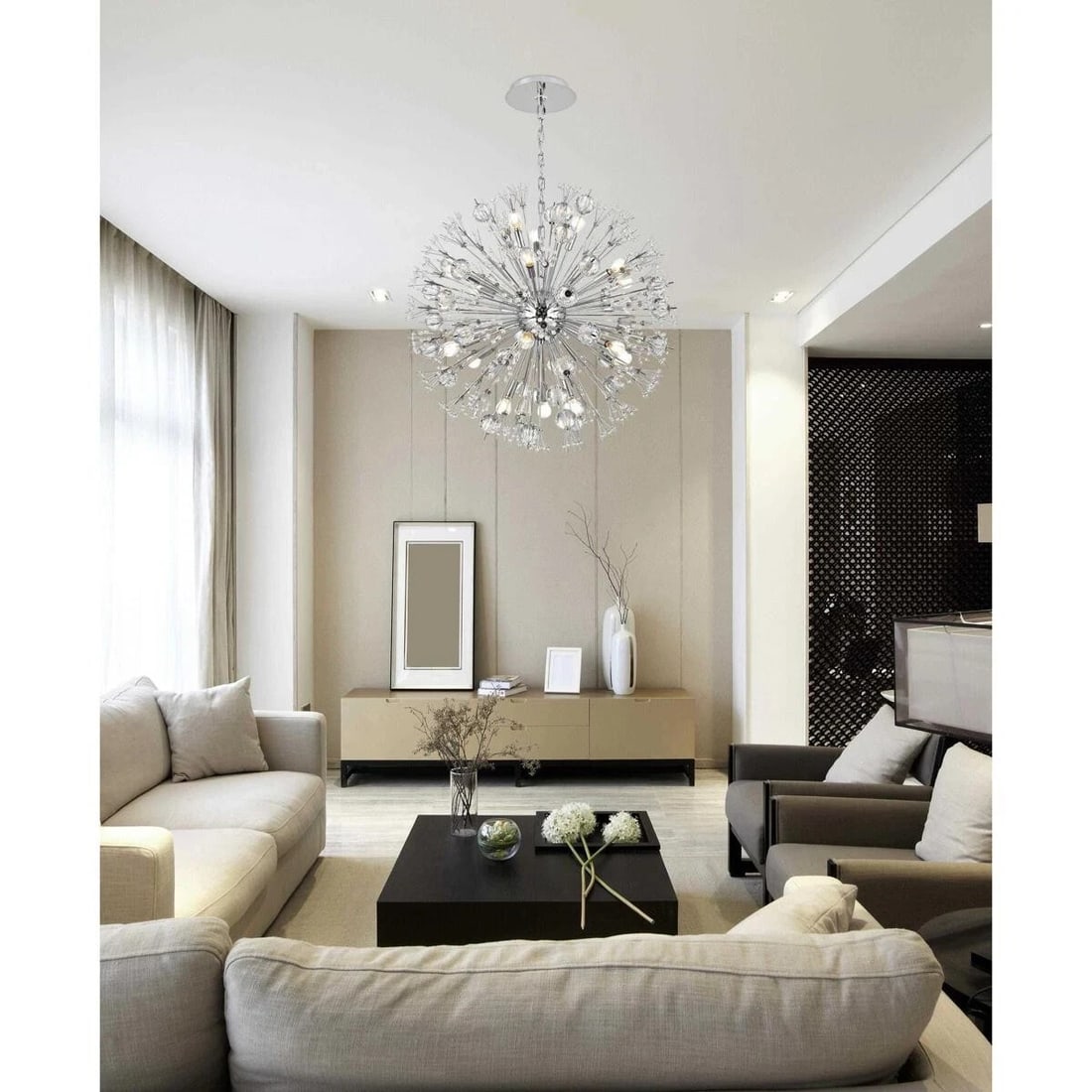 Elegant Lighting Vera 32 Inch Chrome Sputnik Chandelier 18-Light Indoor Fixture: Elegant Lighting Vera 32 Inch Chrome Sputnik Chandelier 18-Light Indoor Fixture Illuminate your space with this stunning 32-inch Chrome Sputnik Chandelier featuring 18 lights, crafted from high-qualit