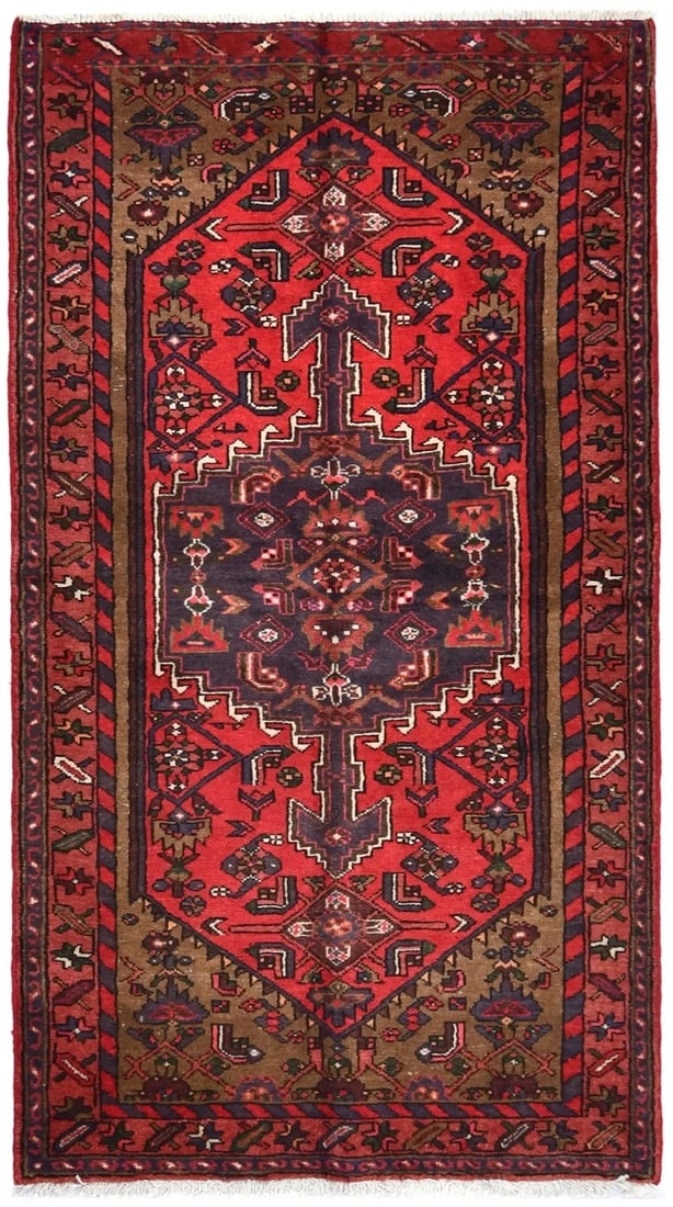 Vintage Handmade 3'6 x 6'3 Tribal Geometric Wool Rug: Vintage Handmade 3'6 x 6'3 Tribal Geometric Wool Rug Enhance your living space with this stunning handmade Oriental rug, featuring a vibrant tribal geometric style. Crafted from high-quality wool, thi
