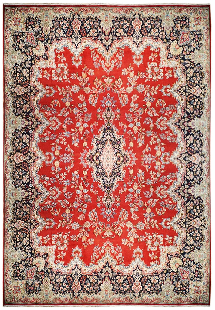 9.10 x 12.9 Red Semi-Antique Persian Sarouk Area Rug (1 of 7)