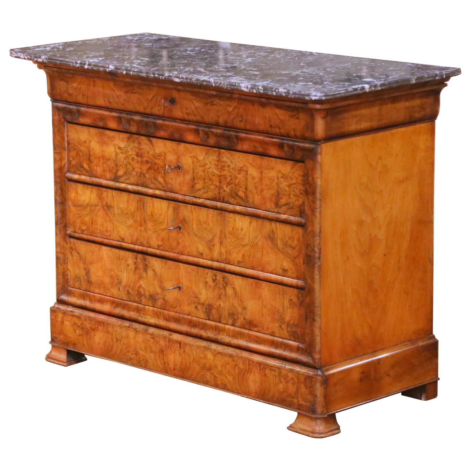 French Louis Philippe Walnut Chest with Five Drawers and Gray Marble Top (1 of 9)