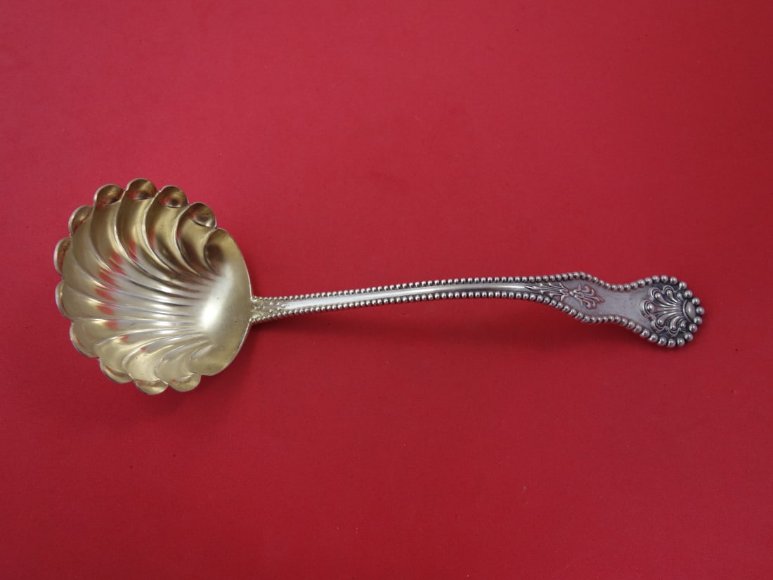 Dominick & Haff Charles II Sterling Silver Bouillon Ladle Goldwashed 8.5": Dominick & Haff Charles II Sterling Silver Bouillon Ladle Goldwashed 8.5" This exquisite bouillon ladle features the elegant Charles II pattern by Dominick & Haff, crafted from high-quality sterling s