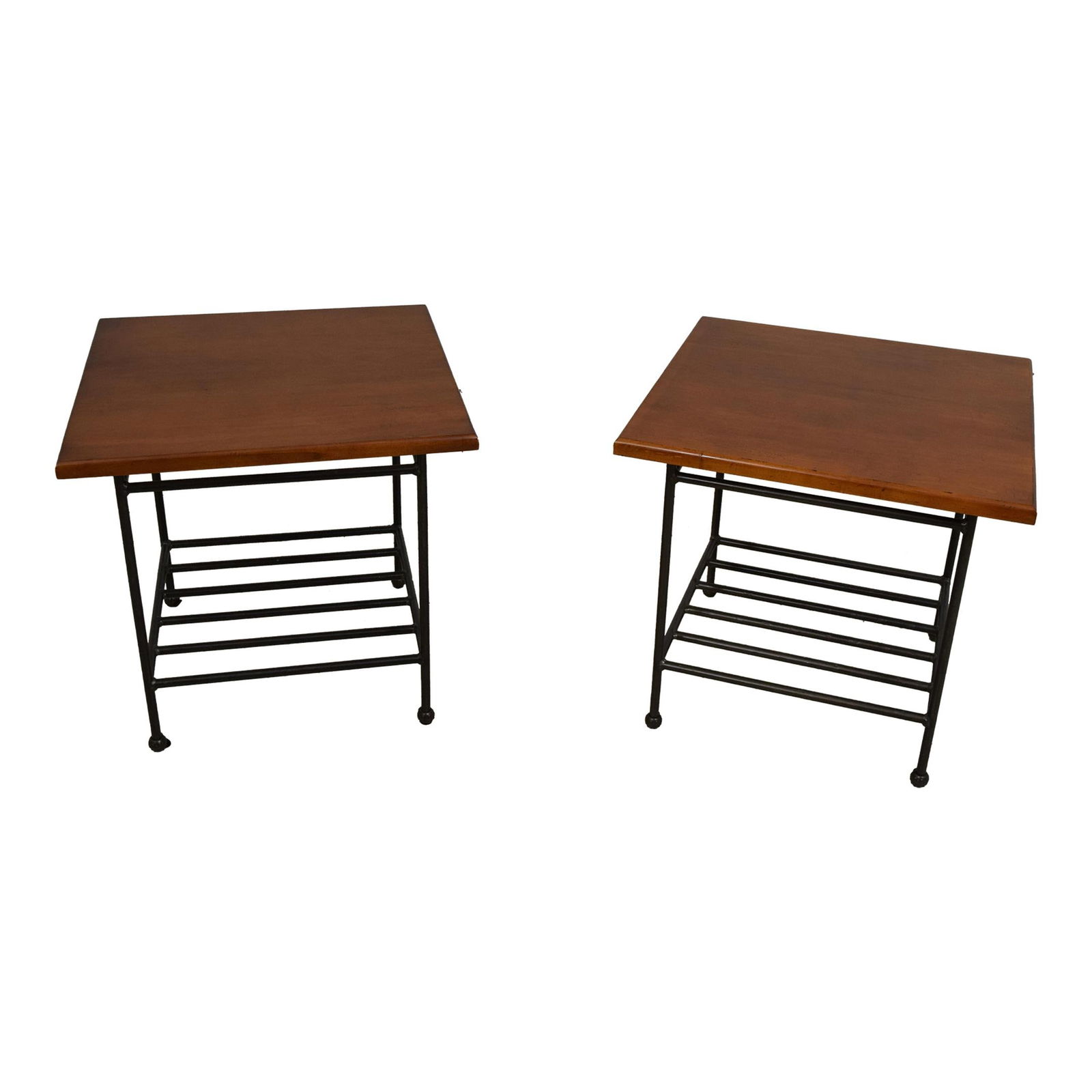 Stickley Charleston Forge Cherry End Tables Pair with Iron Base: Stickley Charleston Forge Cherry End Tables Pair with Iron Base This stunning pair of end tables features a quality construction with a robust Charleston Forge iron base complemented by rich cherry to