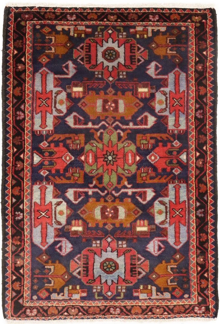 Handmade Wool Geometric Entry Rug in Purple Navy Vintage Tribal Design 2'9 x 4'1 (1 of 17)