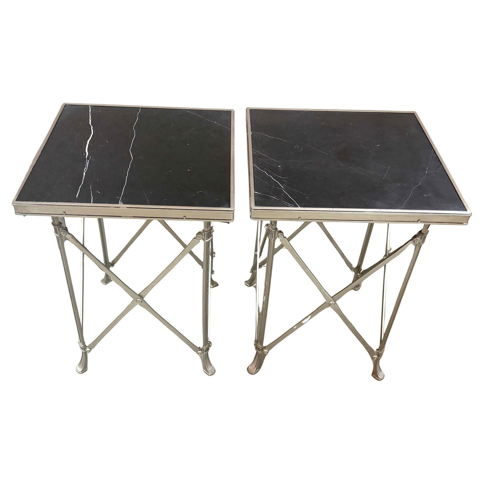 Set of 2 Neoclassical Silvered Bronze Black Marble Gueridons Style of Maison Jansen (1 of 14)