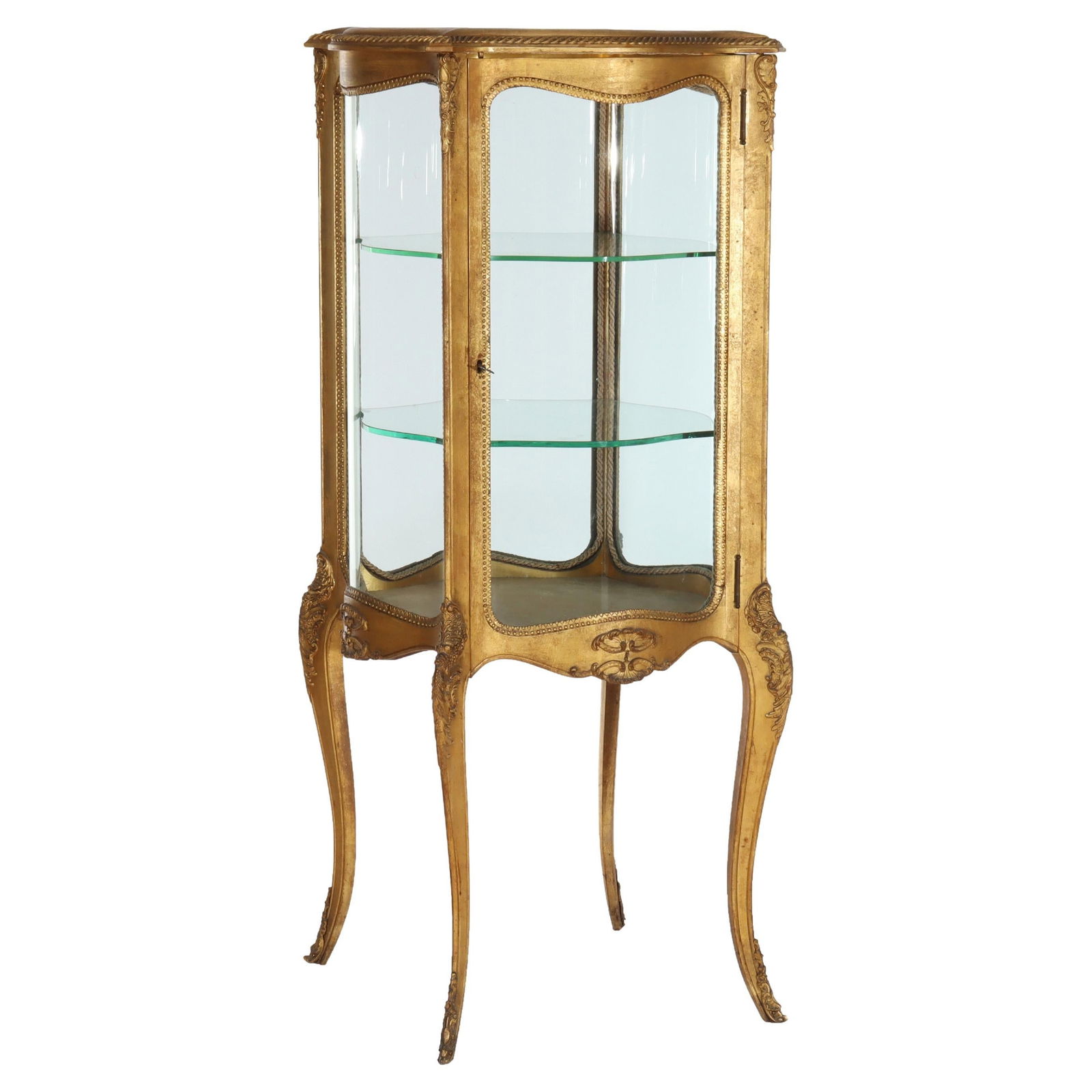 Late 19th Century French Louis XIV Giltwood Curved Glass Vitrine Cabinet (1 of 18)