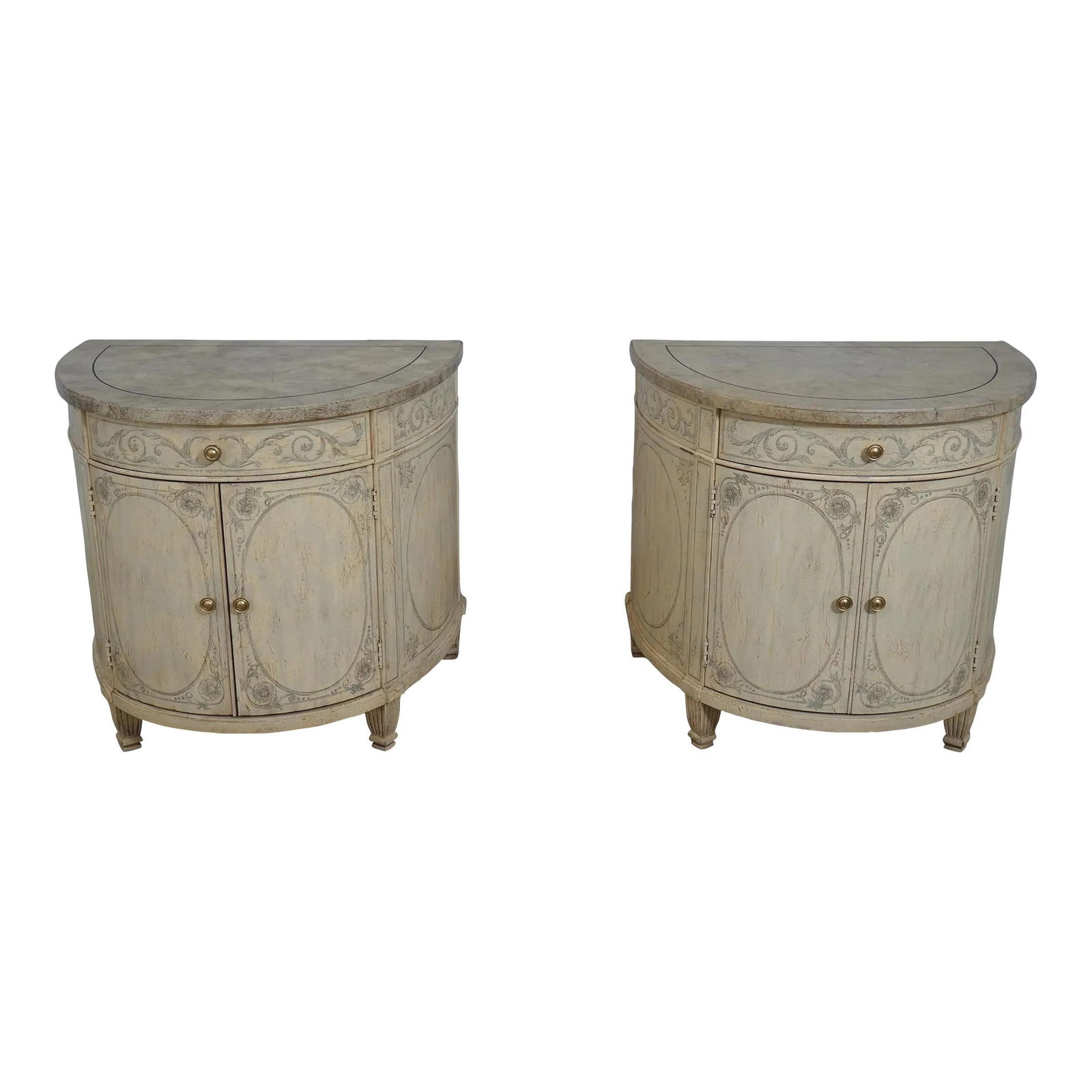 Elegant Pair of Drexel Venetian Nightstands with Faux Marble Finish (1 of 10)
