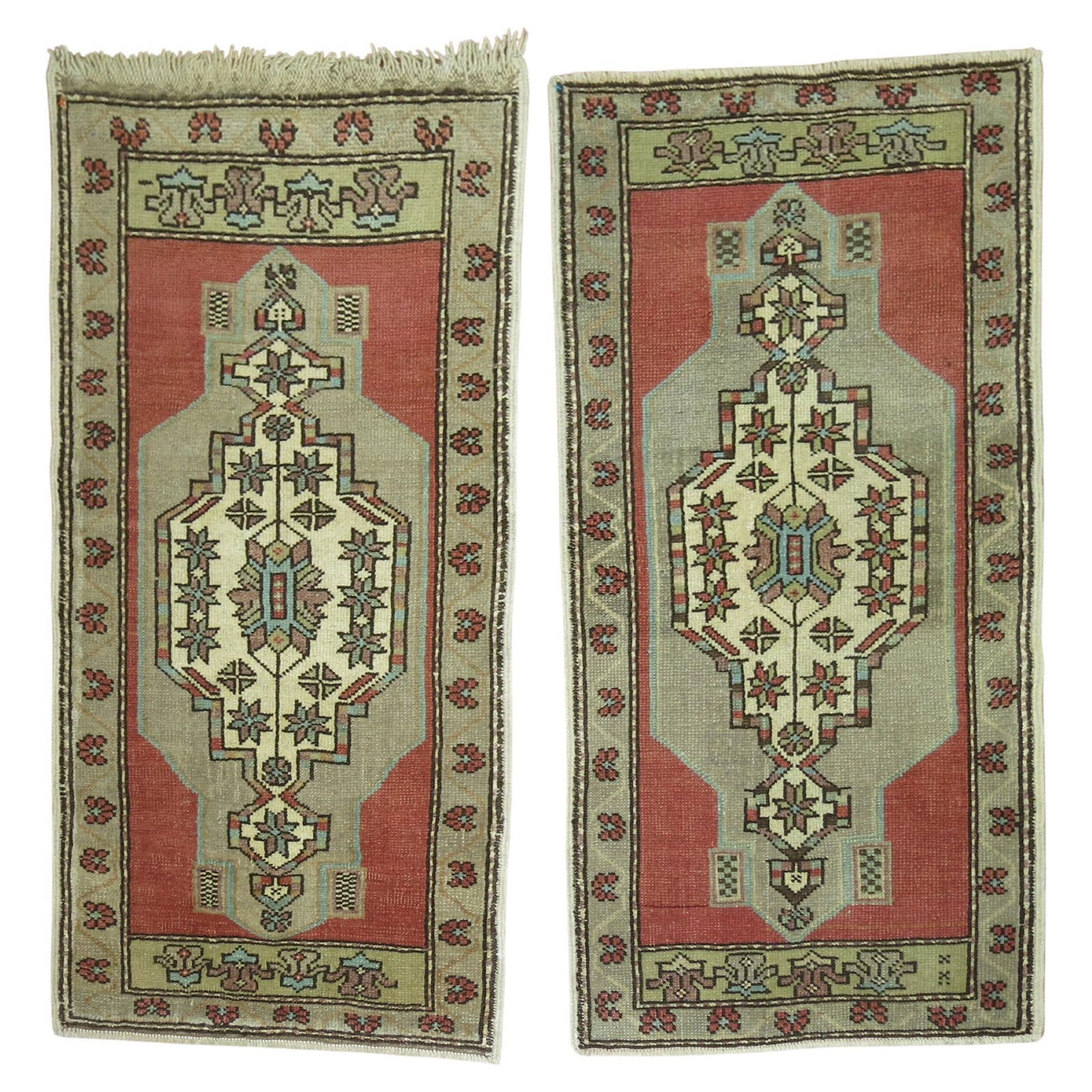 Set of 2 Vintage Turkish Yastik Rugs Sultanabad Wool Hand-Knotted (1 of 5)