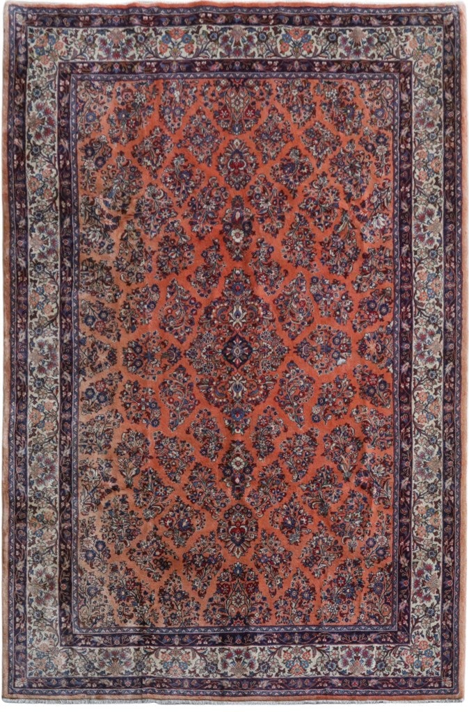 Handcrafted Orange Salmon Persian Sarouk Rug 7' x 10' Silk-like Pile (1 of 6)