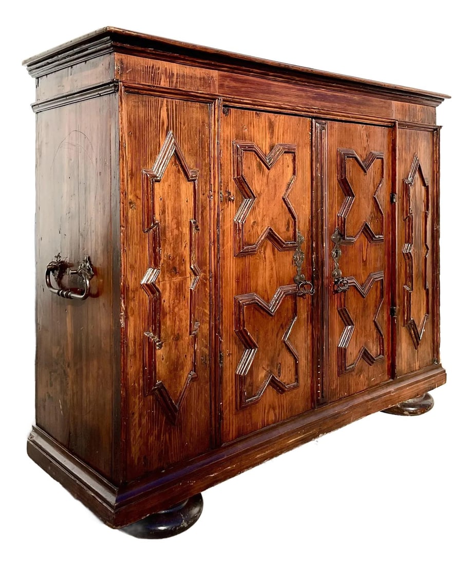 19th Century Antique Carved Wood Cabinet with Wrought Iron Hardware (1 of 10)