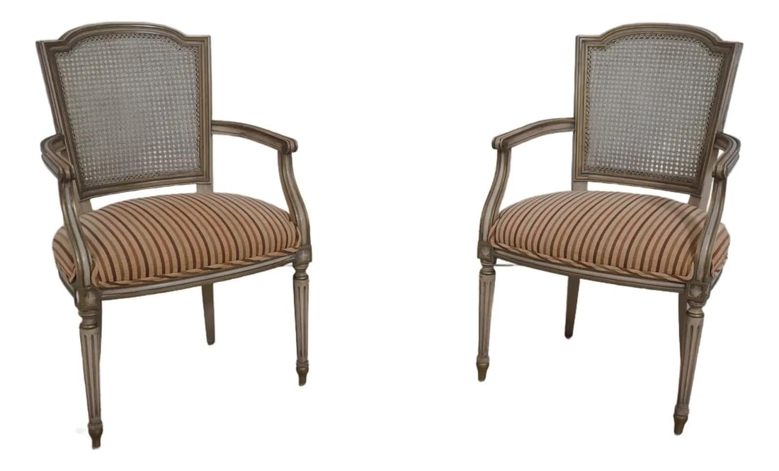 Elegant Pair of Italian Cane Back Armchairs with Painted Finish (1 of 10)