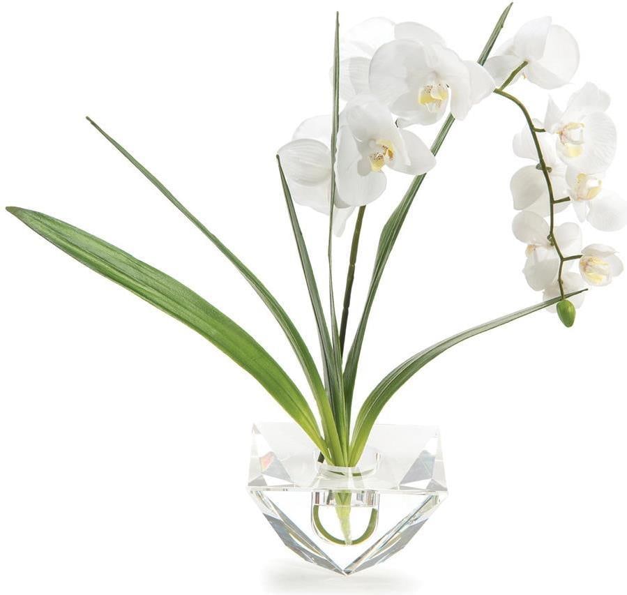 John-Richard Victorian Cut Crystal Vase with Orchid Decor 20H 25W 10D: John-Richard Victorian Cut Crystal Vase with Orchid Decor 20H 25W 10D This elegant crystal vase is a stunning addition to any decor, featuring a beautiful Phalaenopsis Orchid design. Crafted from cut