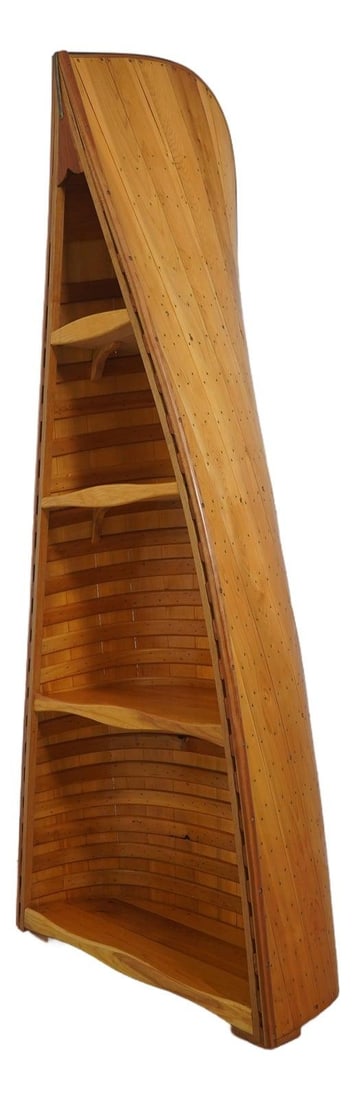 Bookcase Crafted From Antique Canoe With Brass Accents 86 Inch Height (1 of 10)